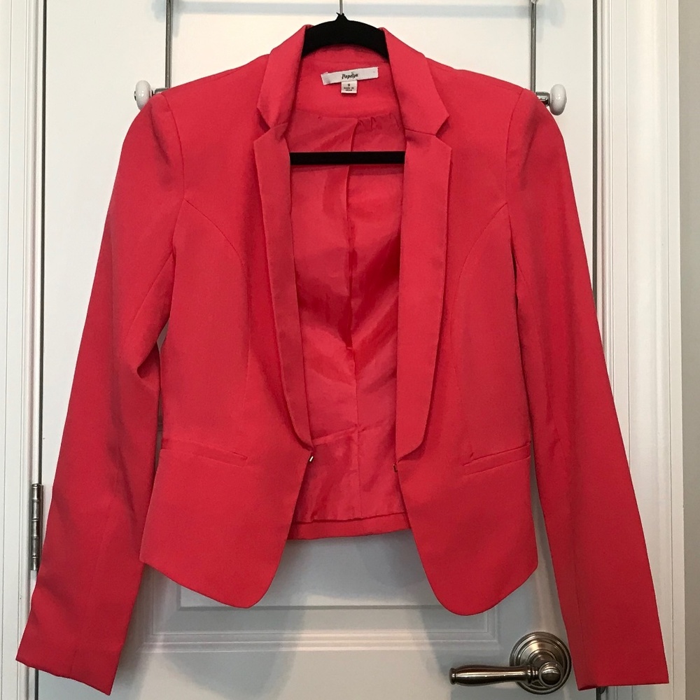 🩷 Papaya hot pink fully-lined classic cropped blazer (S)